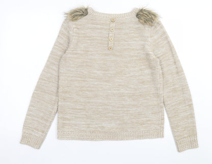 George Womens Brown Crew Neck Acrylic Pullover Jumper Size 12