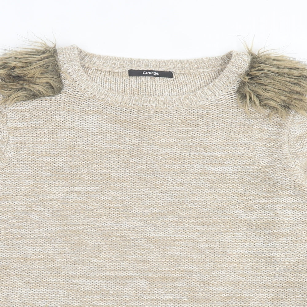 George Womens Brown Crew Neck Acrylic Pullover Jumper Size 12