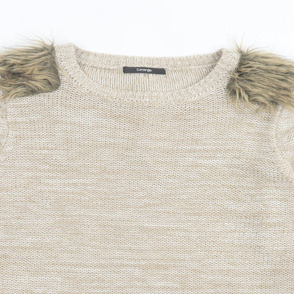 George Womens Brown Crew Neck Acrylic Pullover Jumper Size 12