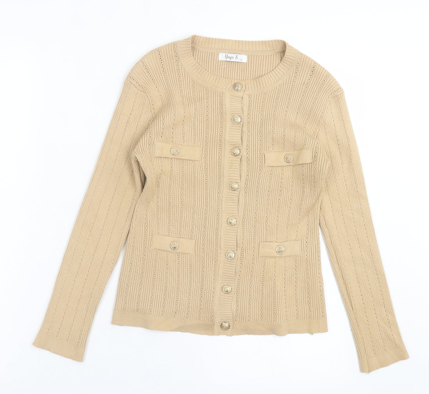 Yoyo S Womens Brown Crew Neck Cotton Cardigan Jumper Size 14
