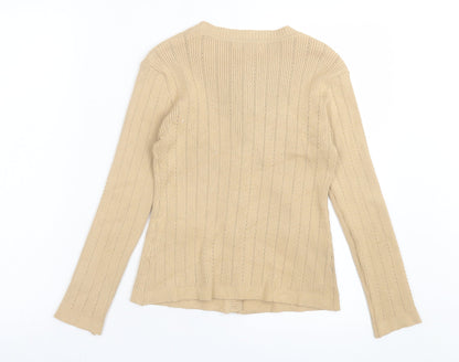 Yoyo S Womens Brown Crew Neck Cotton Cardigan Jumper Size 14