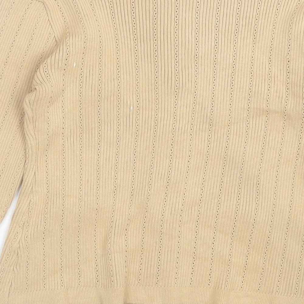 Yoyo S Womens Brown Crew Neck Cotton Cardigan Jumper Size 14