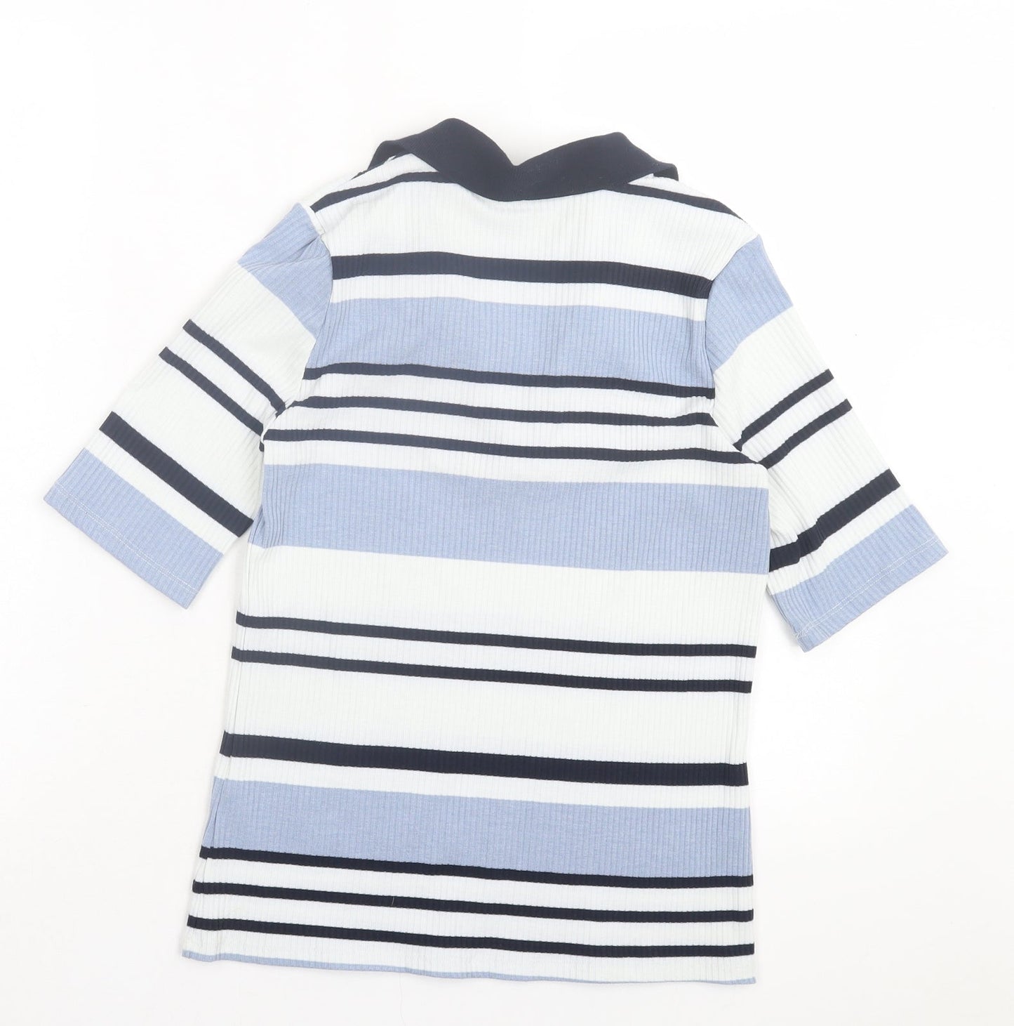 F&F Womens Blue Striped Polyester Basic Polo Size 10 V-Neck