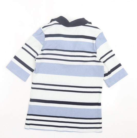 F&F Womens Blue Striped Polyester Basic Polo Size 10 V-Neck