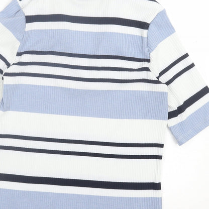 F&F Womens Blue Striped Polyester Basic Polo Size 10 V-Neck