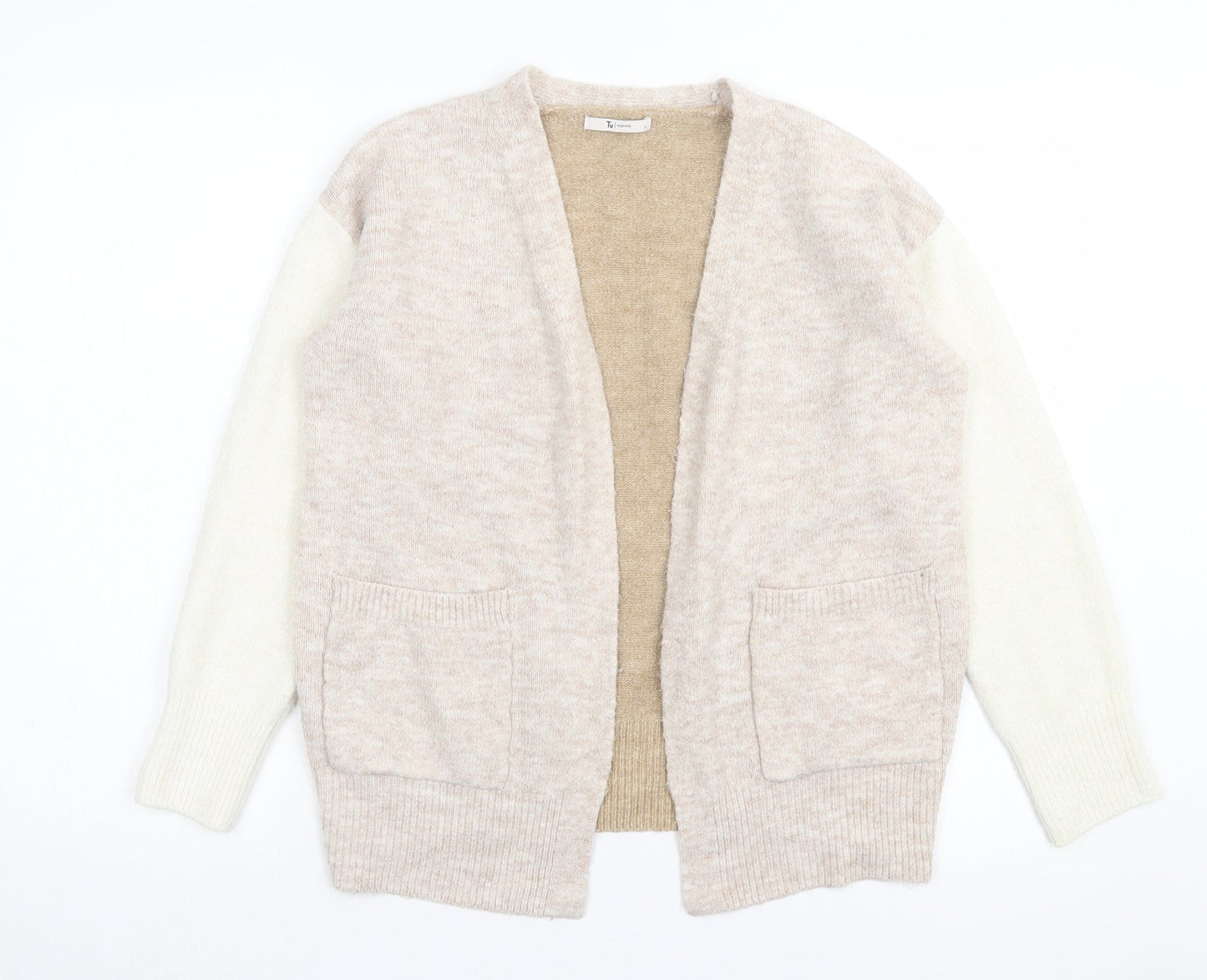 TU Womens Brown V-Neck Striped Acrylic Cardigan Jumper Size S