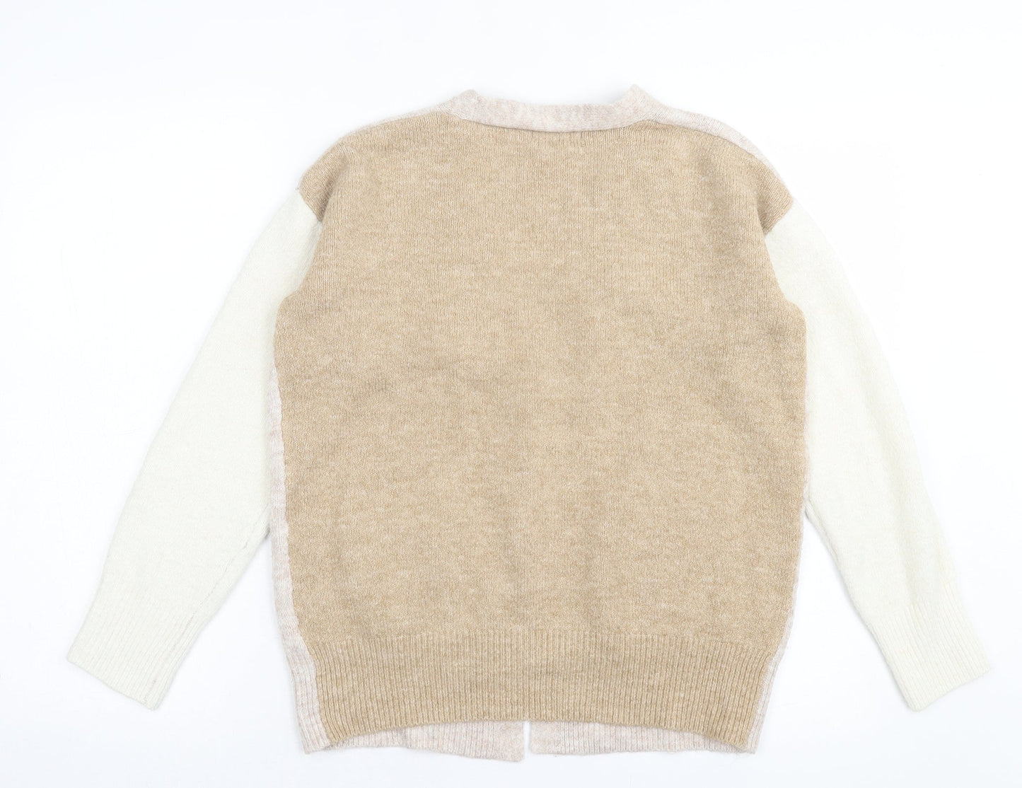 TU Womens Brown V-Neck Striped Acrylic Cardigan Jumper Size S