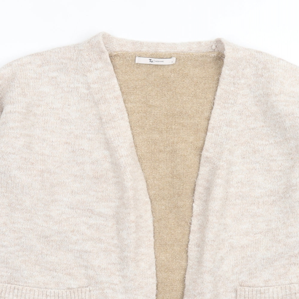 TU Womens Brown V-Neck Striped Acrylic Cardigan Jumper Size S