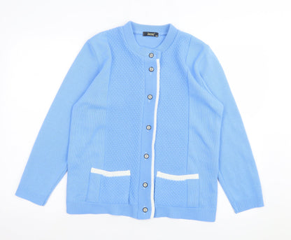 Journey Womens Blue Collared Acrylic Cardigan Jumper Size S