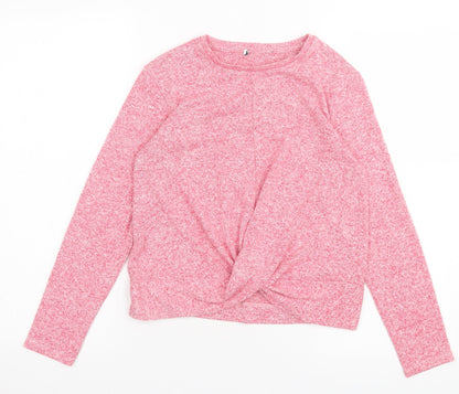 Marks and Spencer Girls Pink Viscose Basic Casual Size 11-12 Years Crew Neck Pullover