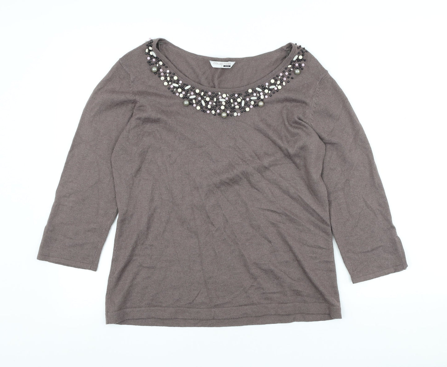 George Womens Brown Scoop Neck Acrylic Pullover Jumper Size M