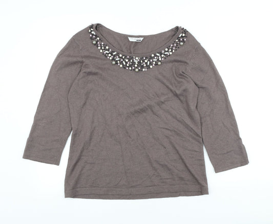 George Womens Brown Scoop Neck Acrylic Pullover Jumper Size M