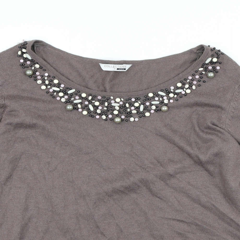 George Womens Brown Scoop Neck Acrylic Pullover Jumper Size M