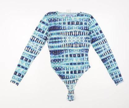 Skinny Dip Womens Blue Geometric Polyester Bodysuit One-Piece Size M Snap
