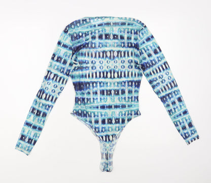 Skinny Dip Womens Blue Geometric Polyester Bodysuit One-Piece Size M Snap