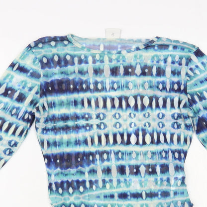 Skinny Dip Womens Blue Geometric Polyester Bodysuit One-Piece Size M Snap