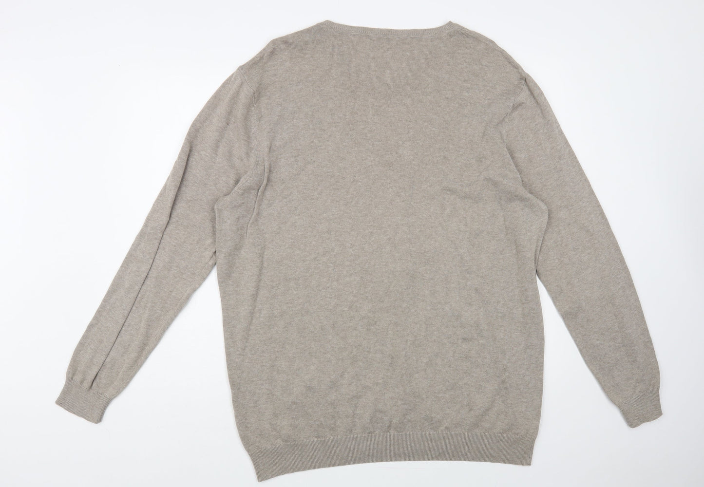 George Mens Beige V-Neck Cotton Pullover Jumper Size XL