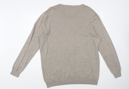 George Mens Beige V-Neck Cotton Pullover Jumper Size XL
