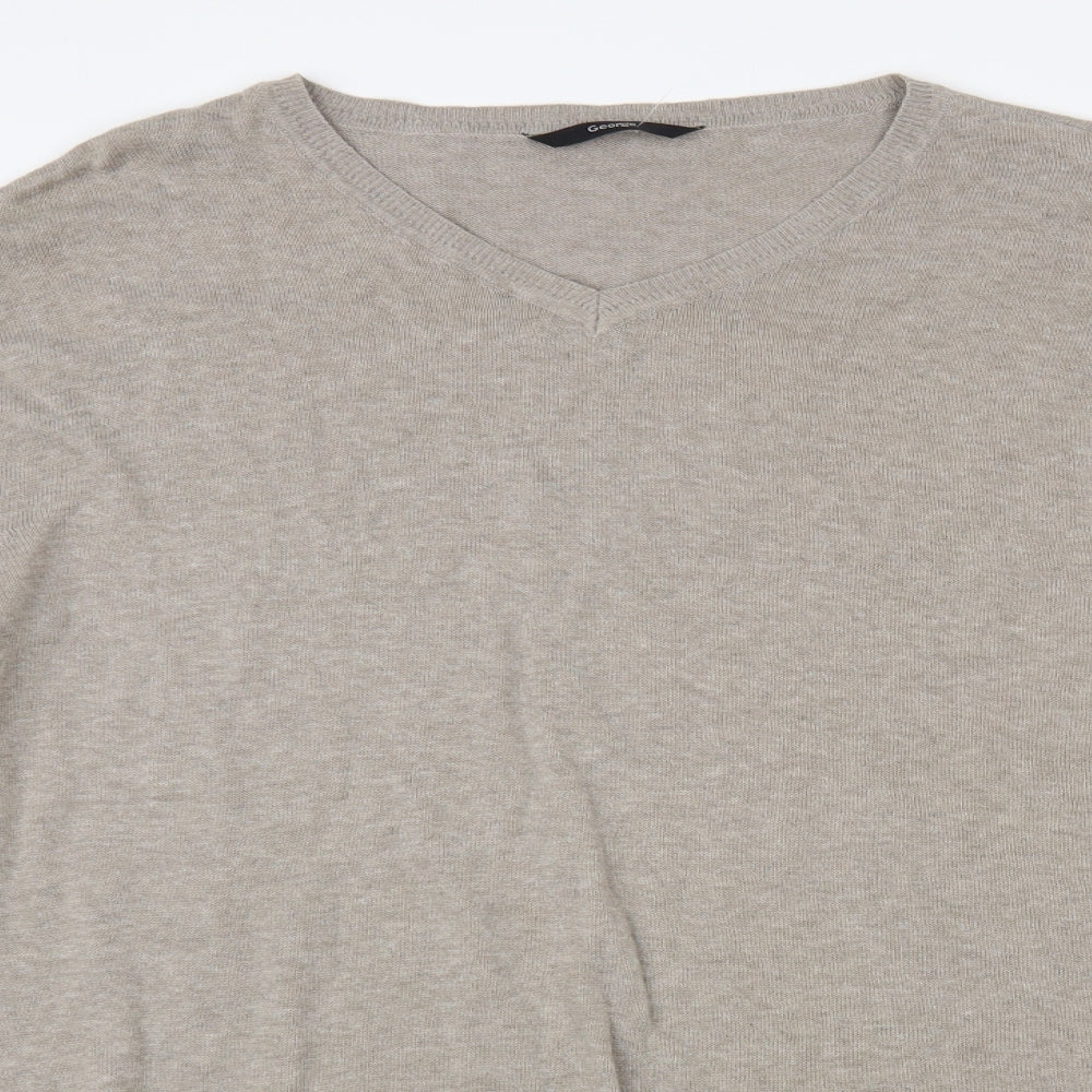 George Mens Beige V-Neck Cotton Pullover Jumper Size XL