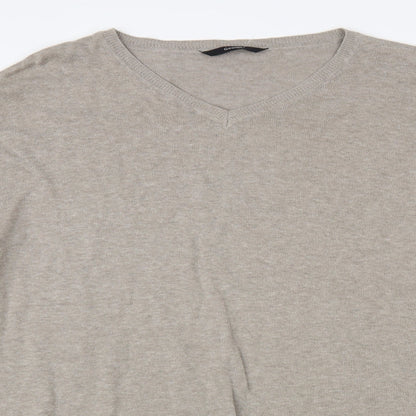 George Mens Beige V-Neck Cotton Pullover Jumper Size XL