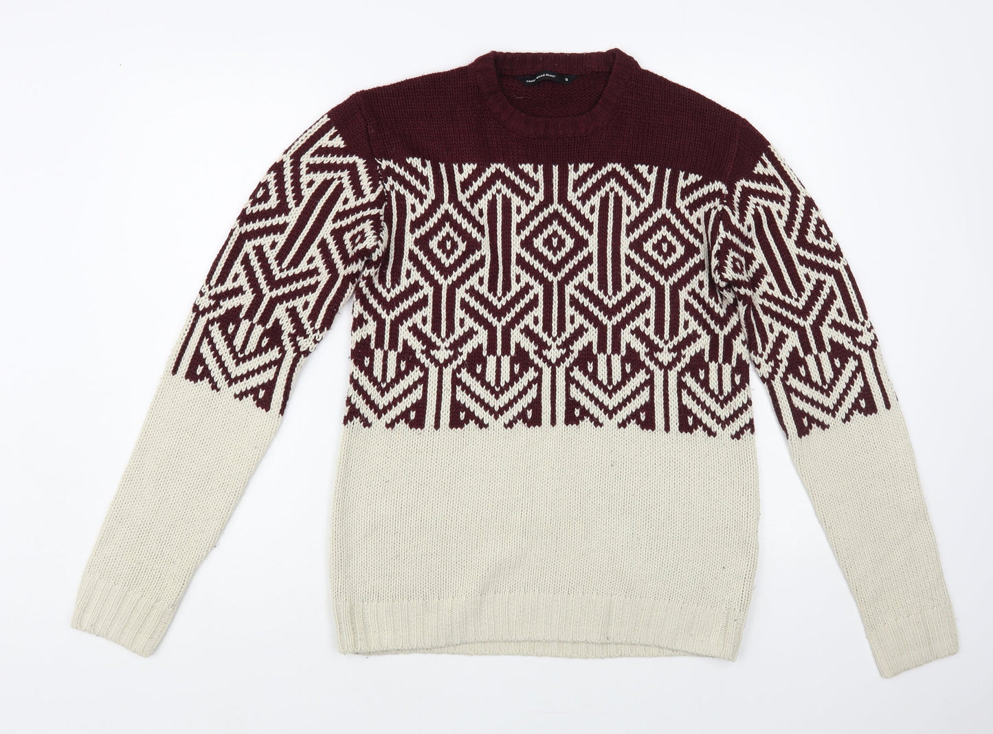 Cedar Wood State Mens Grey Crew Neck Geometric Acrylic Pullover Jumper Size S