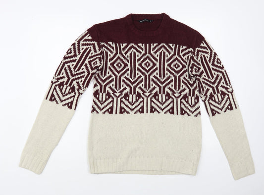 Cedar Wood State Mens Grey Crew Neck Geometric Acrylic Pullover Jumper Size S