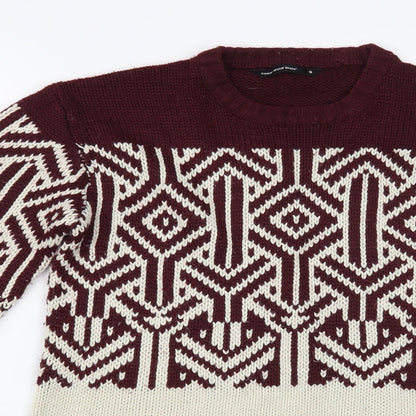 Cedar Wood State Mens Grey Crew Neck Geometric Acrylic Pullover Jumper Size S