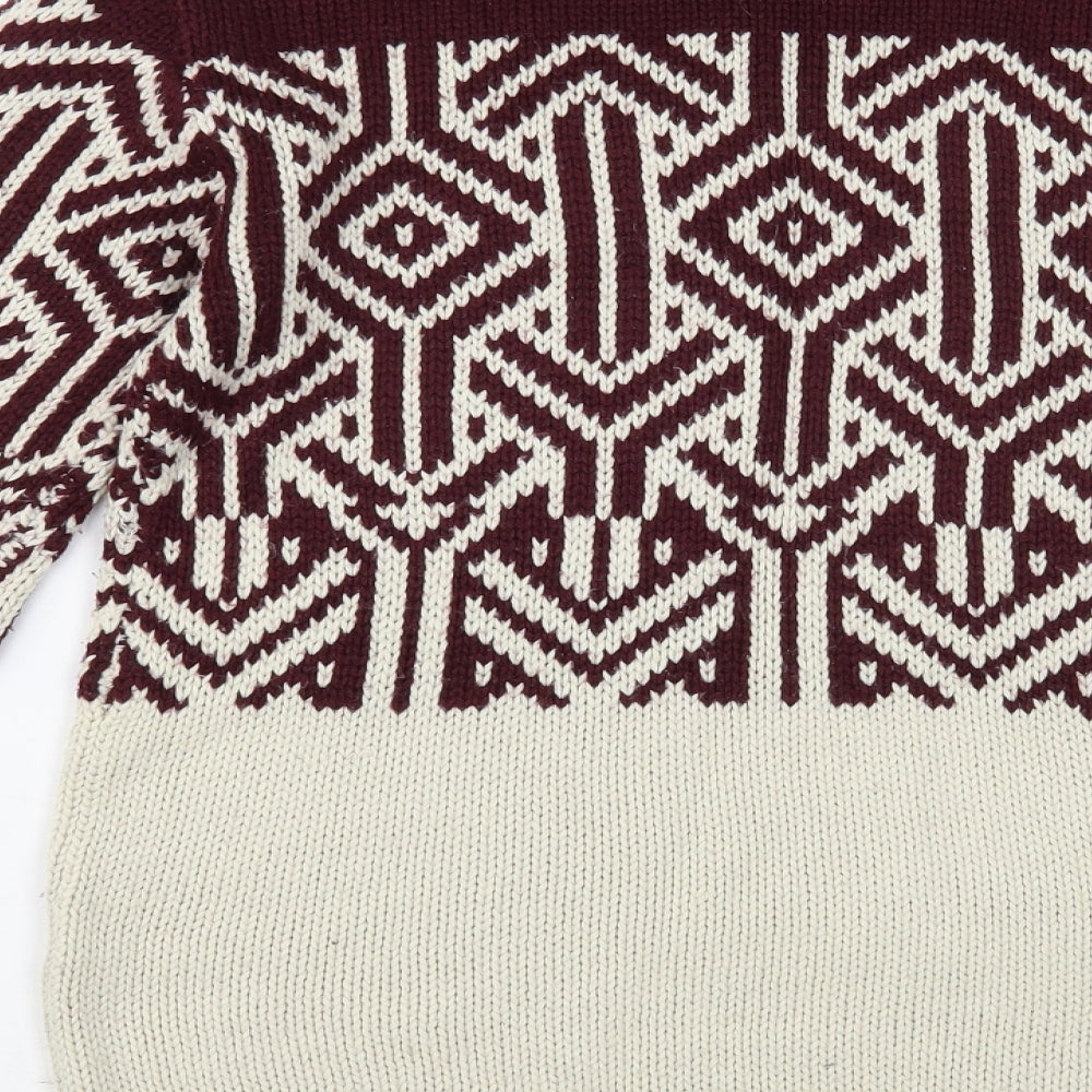 Cedar Wood State Mens Grey Crew Neck Geometric Acrylic Pullover Jumper Size S