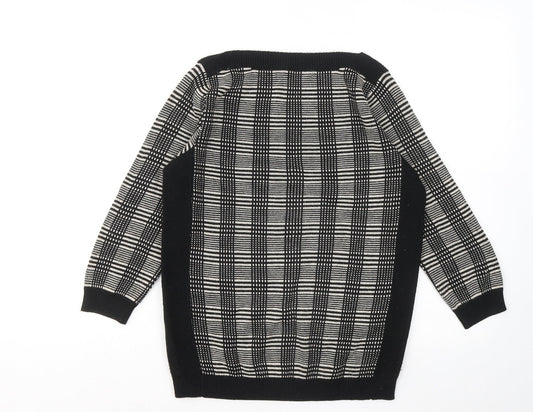Betty Jackson Black Womens Black Round Neck Plaid Acrylic Pullover Jumper Size 8
