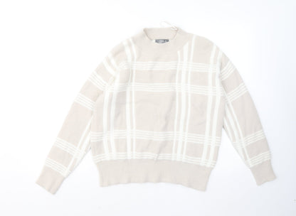 Nutmeg Womens Beige Mock Neck Plaid Nylon Pullover Jumper Size 10