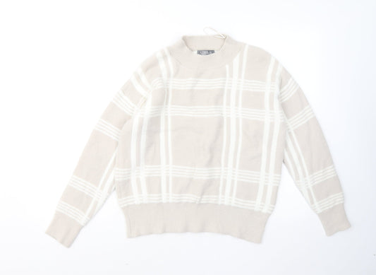 Nutmeg Womens Beige Mock Neck Plaid Nylon Pullover Jumper Size 10