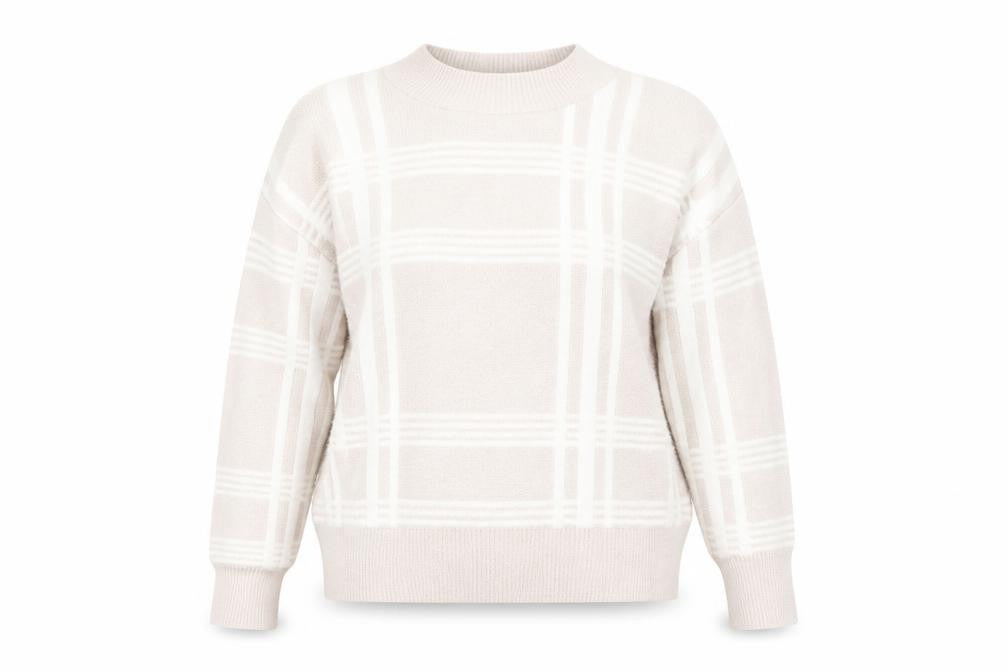 Nutmeg Womens Beige Mock Neck Plaid Nylon Pullover Jumper Size 10