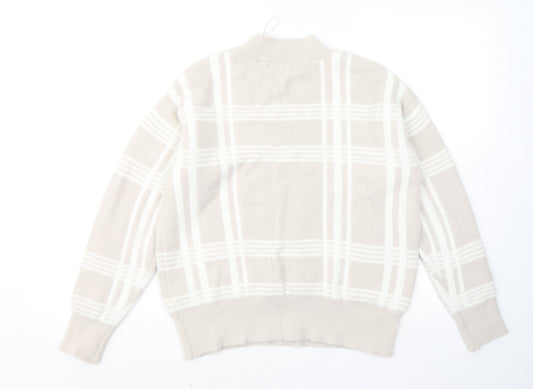 Nutmeg Womens Beige Mock Neck Plaid Nylon Pullover Jumper Size 10