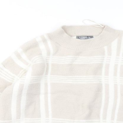 Nutmeg Womens Beige Mock Neck Plaid Nylon Pullover Jumper Size 10
