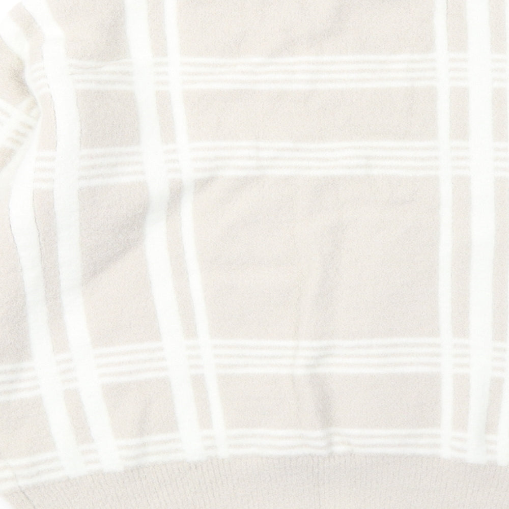 Nutmeg Womens Beige Mock Neck Plaid Nylon Pullover Jumper Size 10
