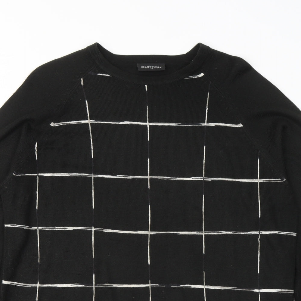 Burton Mens Black Round Neck Geometric Acrylic Pullover Jumper Size M