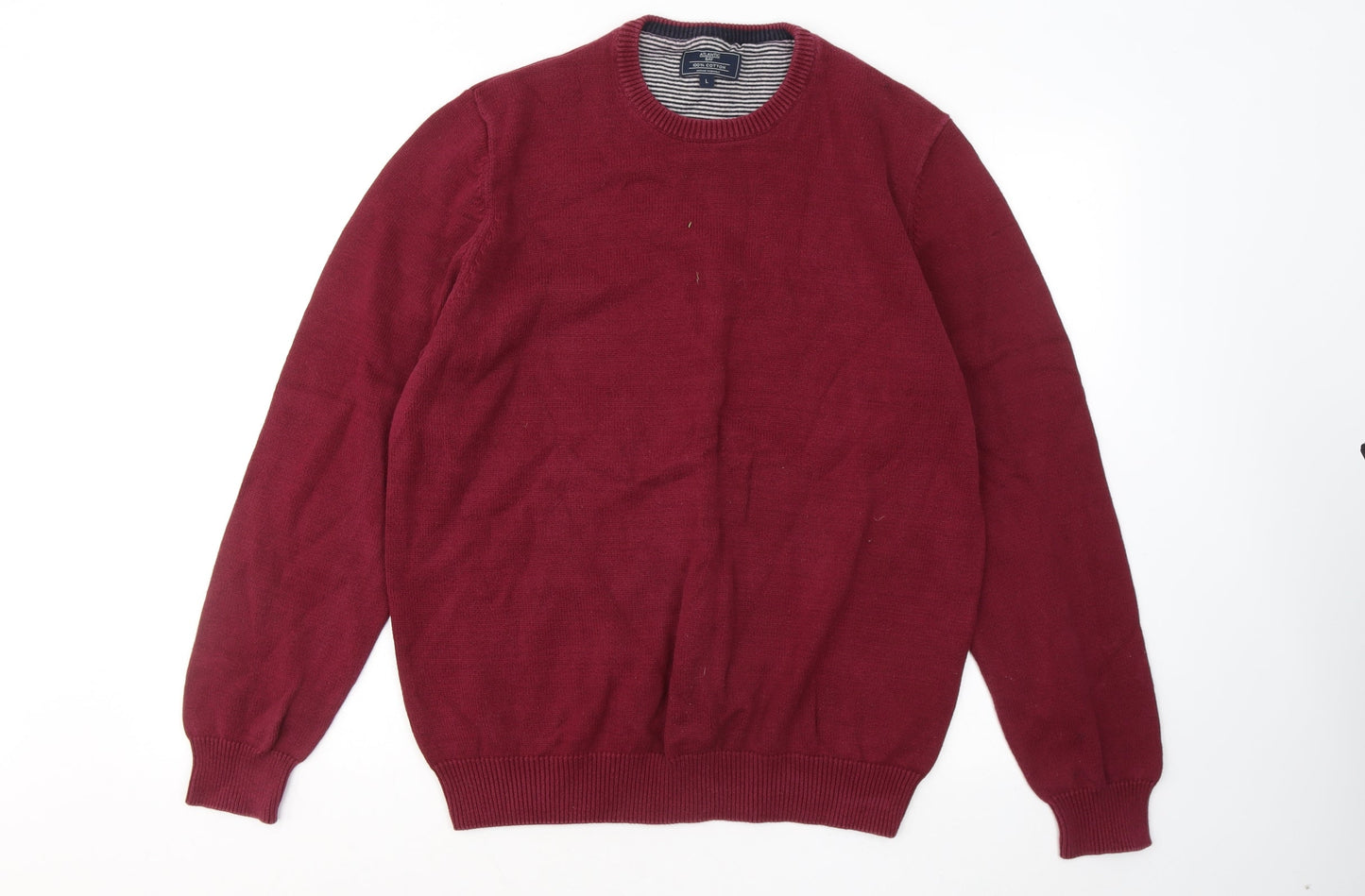 Atlantic Bay Mens Red Round Neck Cotton Pullover Jumper Size L