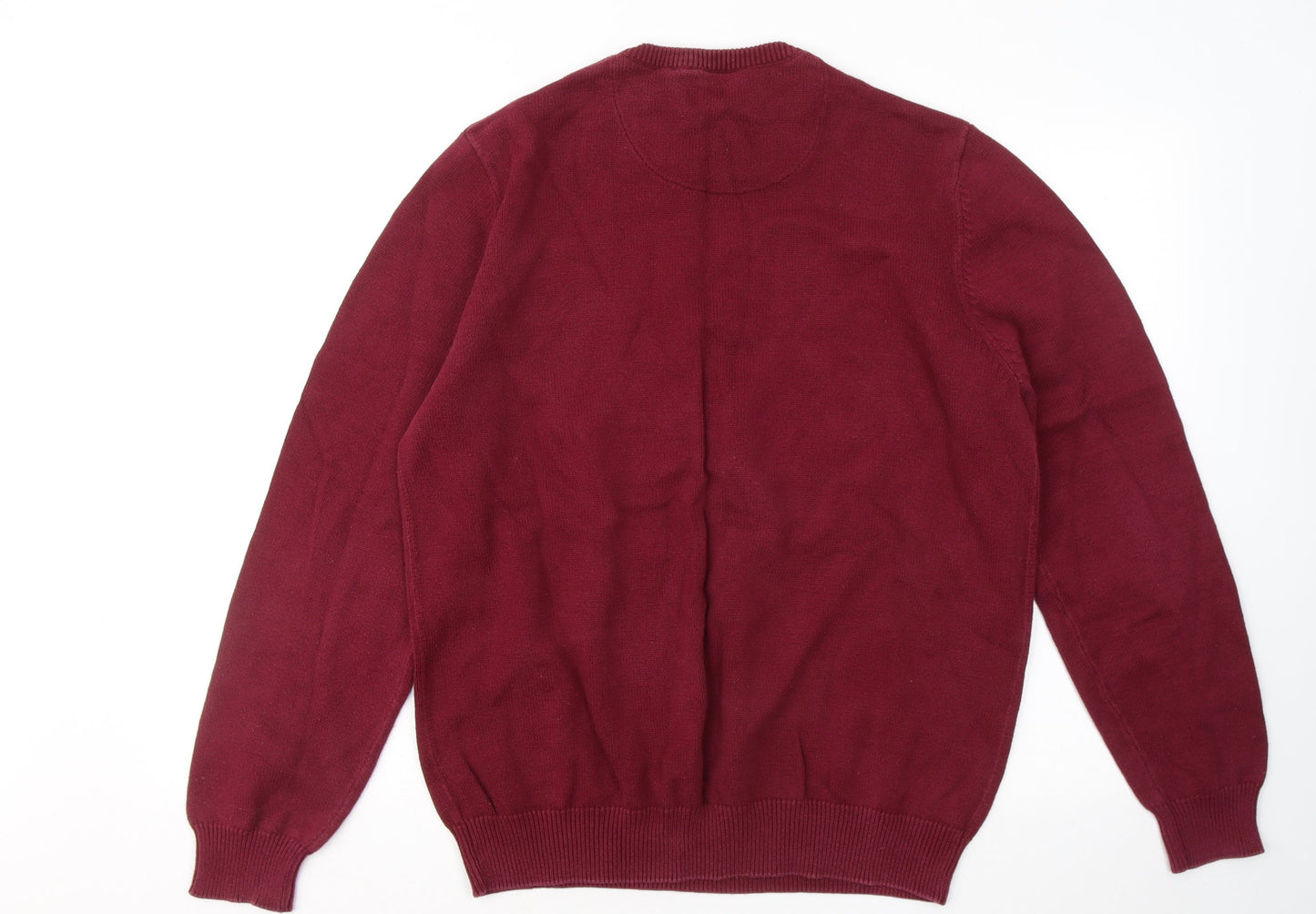 Atlantic Bay Mens Red Round Neck Cotton Pullover Jumper Size L