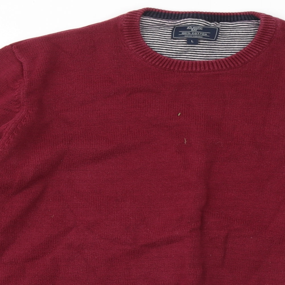 Atlantic Bay Mens Red Round Neck Cotton Pullover Jumper Size L