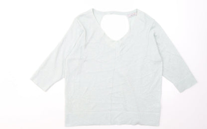 Marks and Spencer Womens Blue Acrylic Basic T-Shirt Size 12 V-Neck