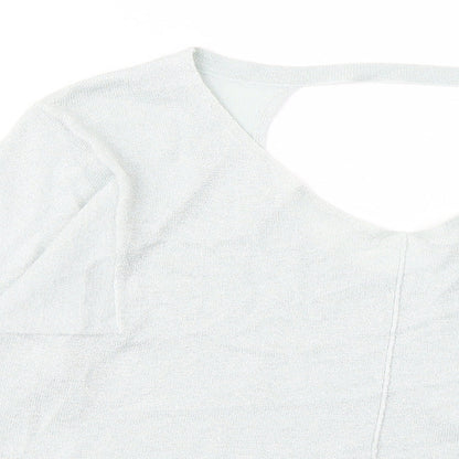 Marks and Spencer Womens Blue Acrylic Basic T-Shirt Size 12 V-Neck