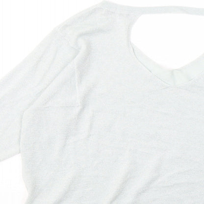 Marks and Spencer Womens Blue Acrylic Basic T-Shirt Size 12 V-Neck