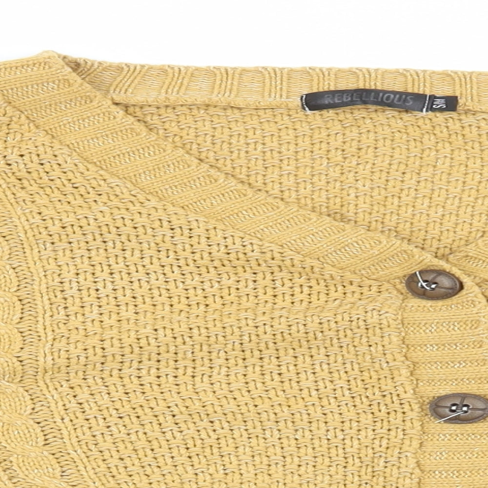 Womens UK Size S Rebellious Yellow Cardigan Jumper
