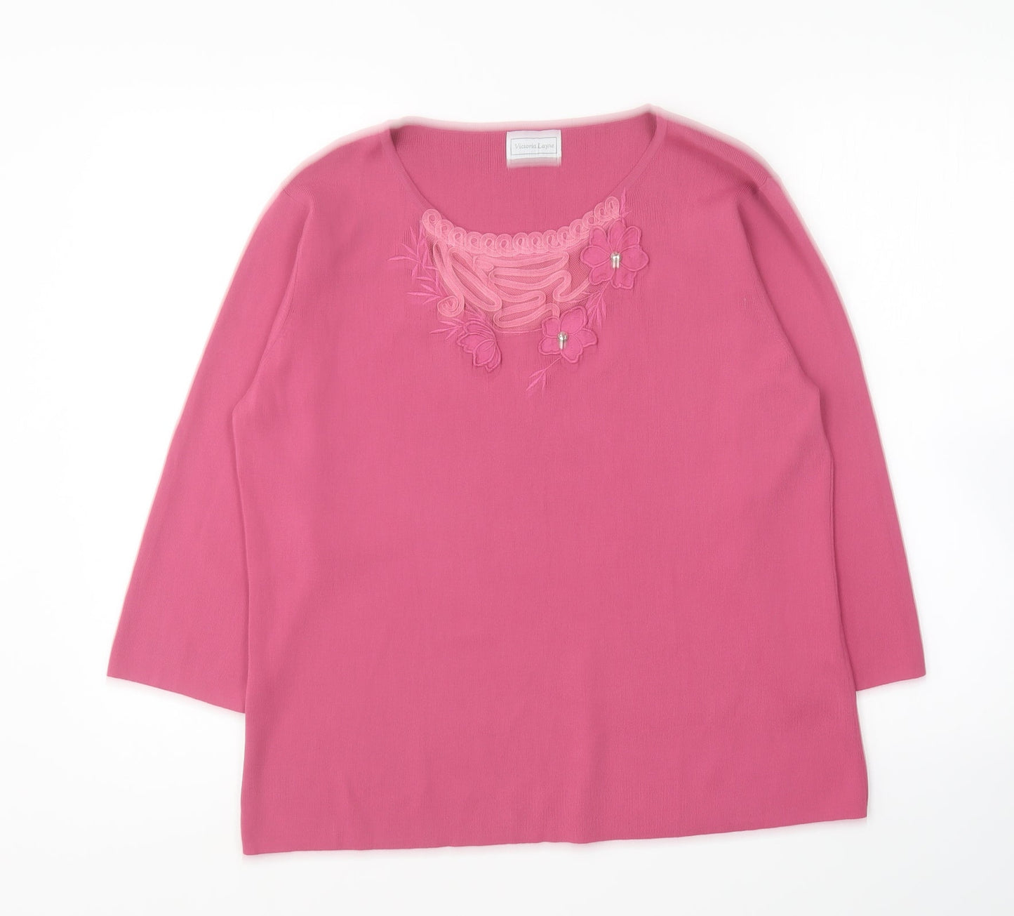 Victoria Layne Womens Pink Round Neck Viscose Pullover Jumper Size 18