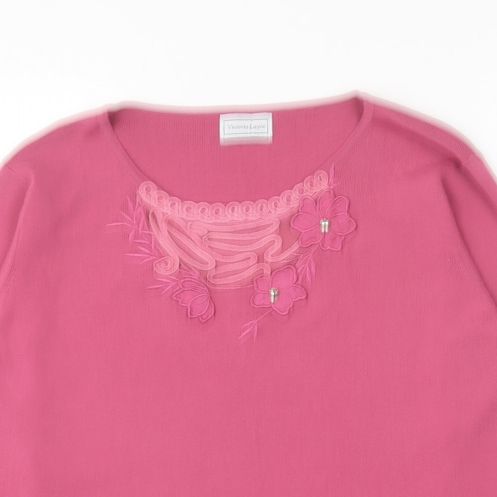 Victoria Layne Womens Pink Round Neck Viscose Pullover Jumper Size 18