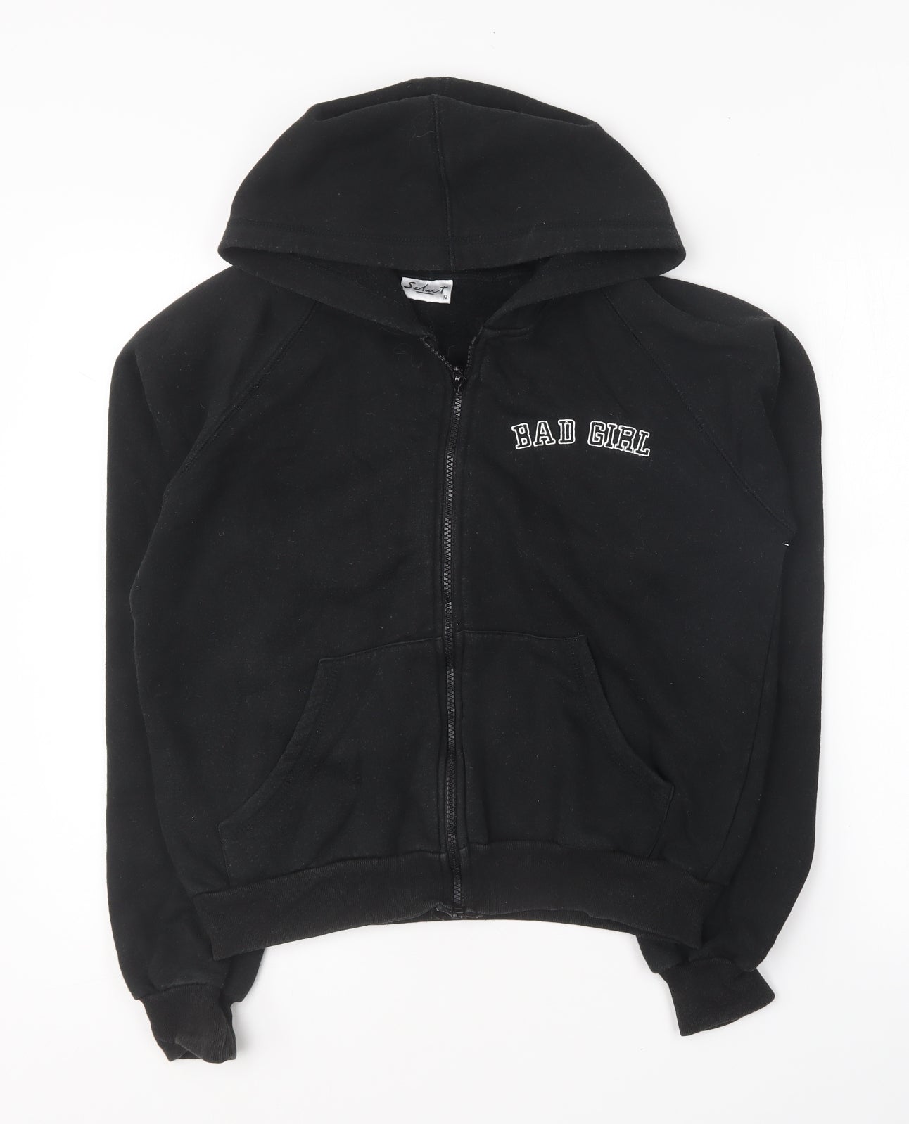 Select Womens Black Cotton Full Zip Hoodie Size 12