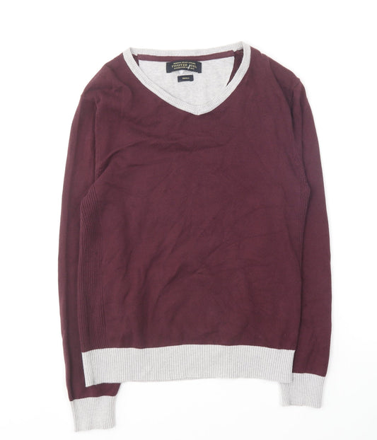 Twisted Soul Mens Purple V-Neck Cotton Pullover Jumper Size S