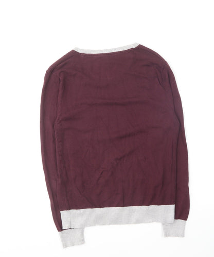 Twisted Soul Mens Purple V-Neck Cotton Pullover Jumper Size S