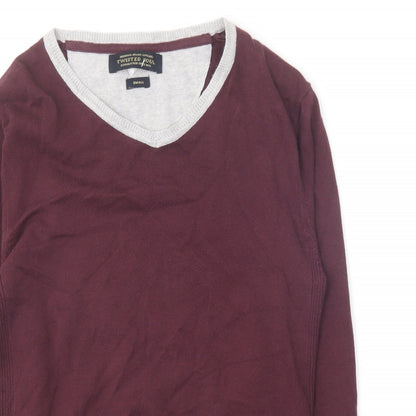 Twisted Soul Mens Purple V-Neck Cotton Pullover Jumper Size S