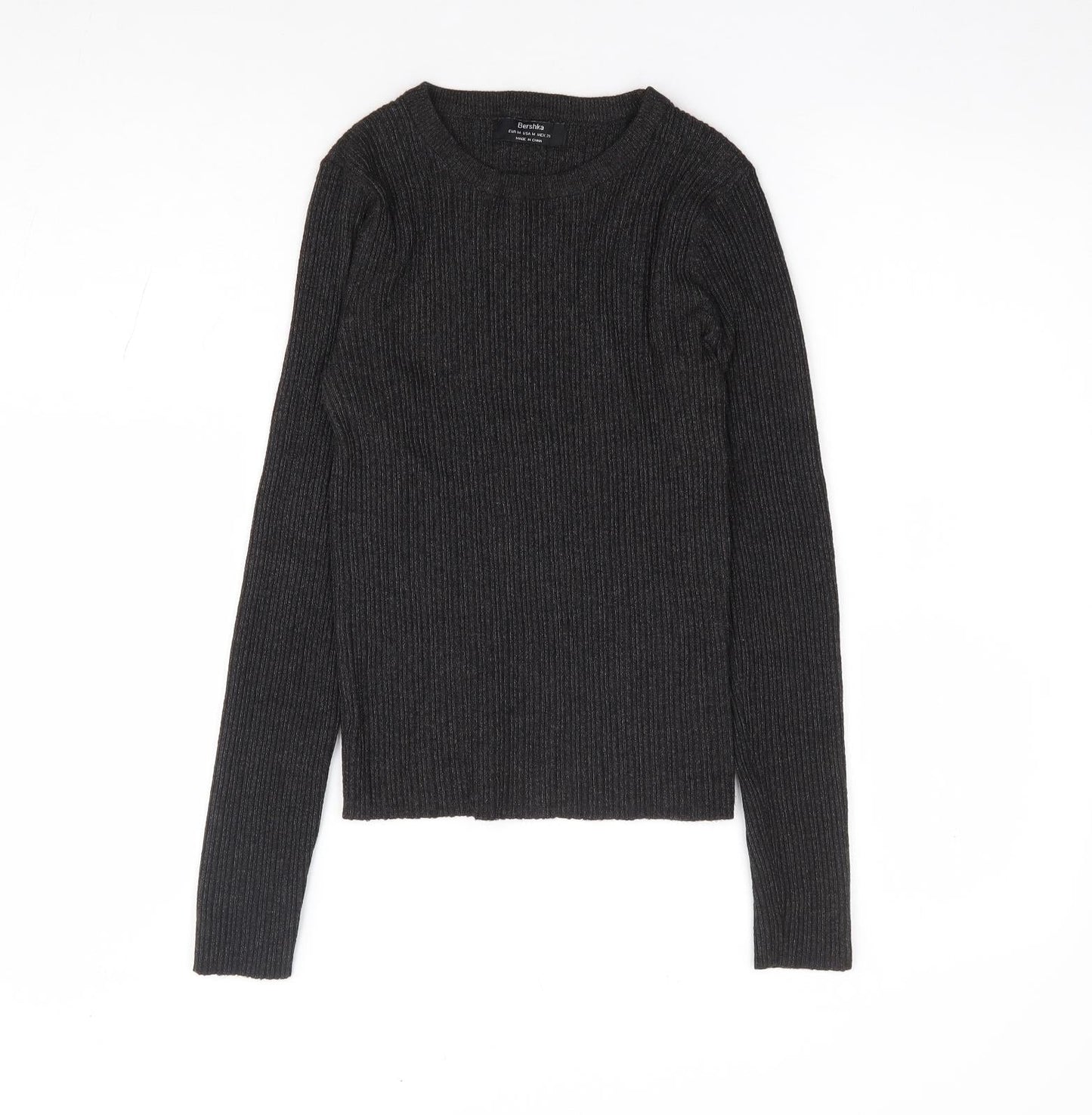 Bershka Womens Grey Round Neck Viscose Pullover Jumper Size M